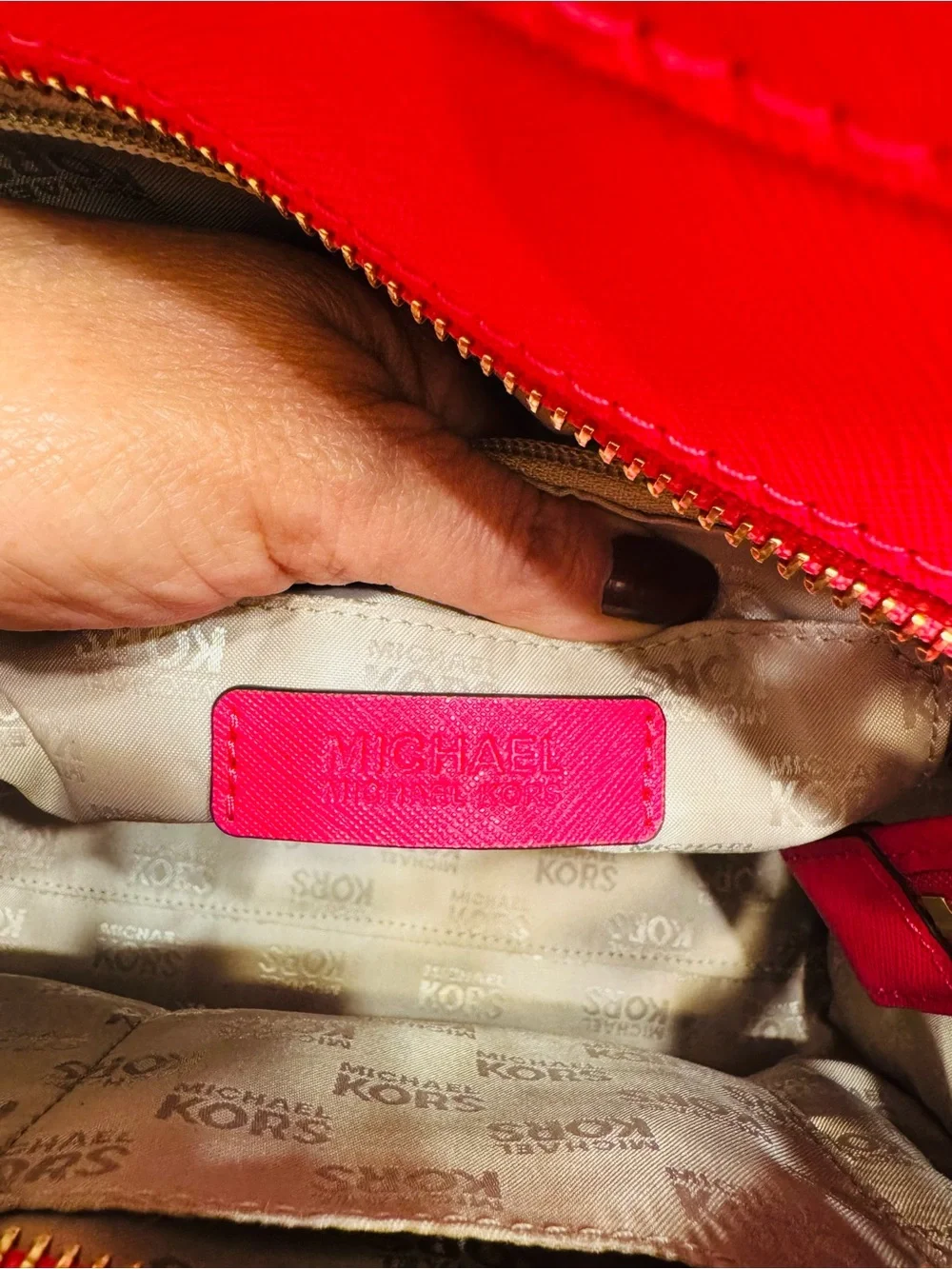 Michael Kors Bright Red Saffiano Tote with Gold Hardware